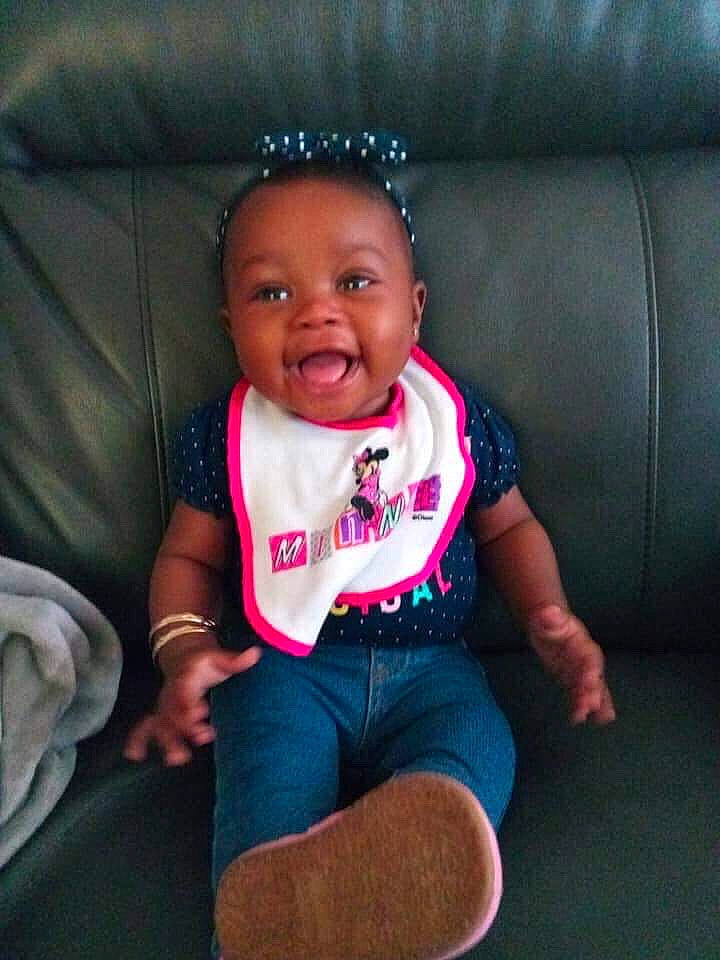 Kamiah joined the competition — help win amazing prizes! cheek, child, cool, day, eye, fun, girl, head, infant, mouth, person, pink, product, sitting, skin, smile, toddler