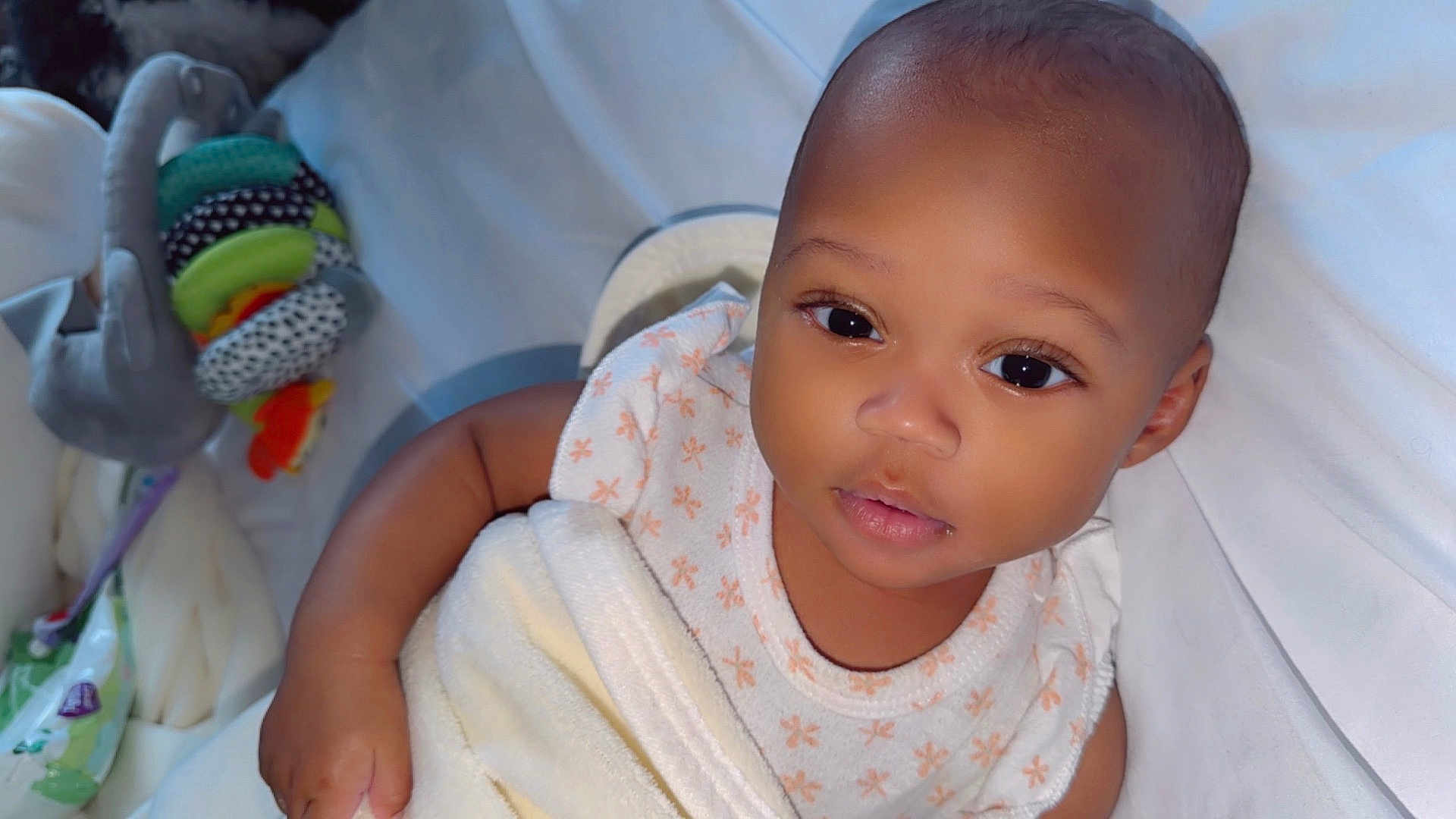 Josee joined the competition — help win amazing prizes! baby, infant, blanket, cute, face, child, bed, bedding, plush_toy, soft, sleepwear, closeup, comfort, resting, newborn, skin, expression, indoors, peaceful, portrait