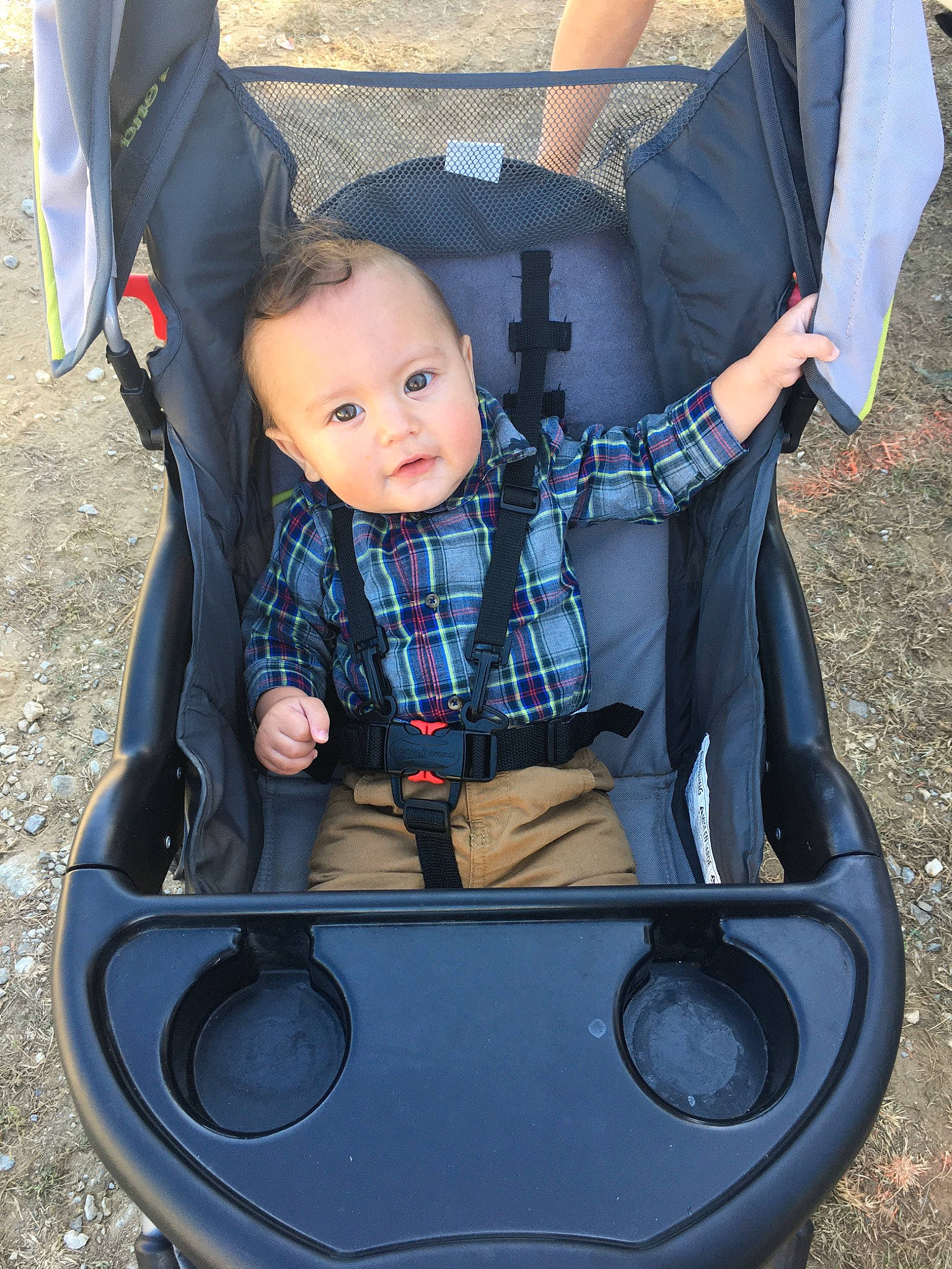 Collins joined the competition — help win amazing prizes! baby, baby_carriage, baby_carrier, baby_products, child, design, pattern, person, plaid, product, toddler