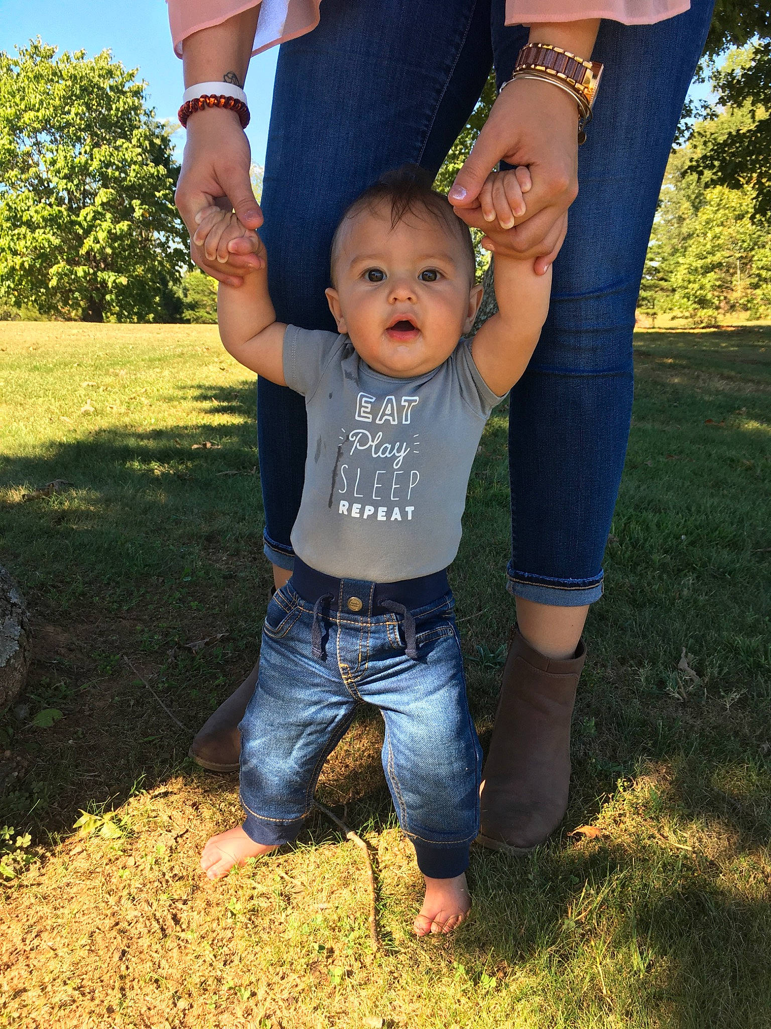 Collins joined the competition — help win amazing prizes! arm, barefoot, child, denim, fun, gesture, grass, hand, happy, interaction, jeans, leaf, leg, male, people, people_in_nature, person, photography, smile, surprise