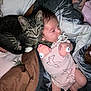 Brileyann is registered to the contest to win money with this photo: baby, infant, kitten, cat, pacifier, onesie, bunny_pattern, blanket, tattoo, sleeping, cozy, cute, pet, animal, child, lying_down, indoor, soft_lighting, resting, closeup