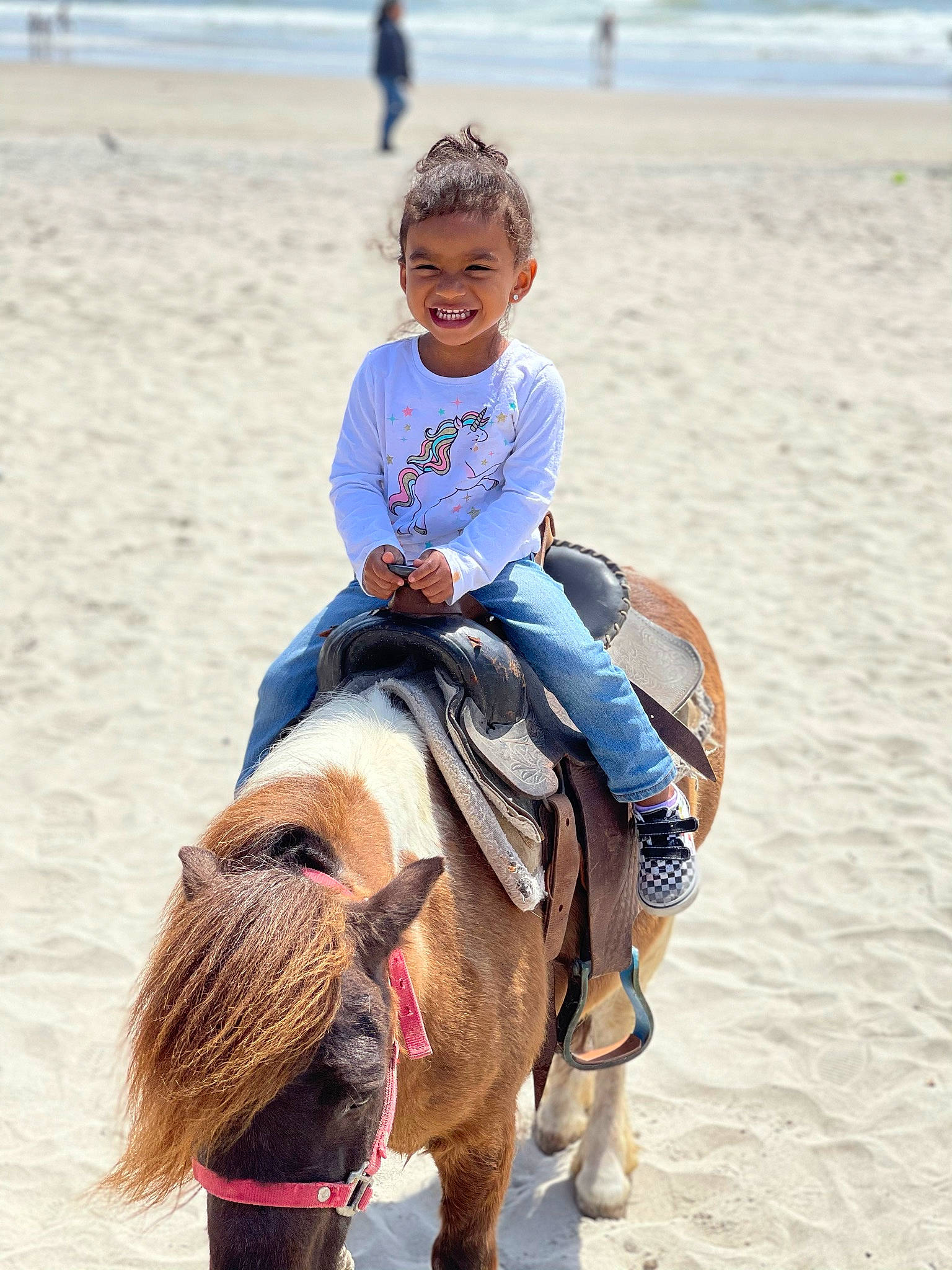 Jaliyah joined the competition — help win amazing prizes! beach, bridle, equestrianism, fun, happy, head, headgear, horse, horse_supplies, horse_tack, jeans, joy, landscape, mane, pack_animal, person, photograph, rein, saddle, smile