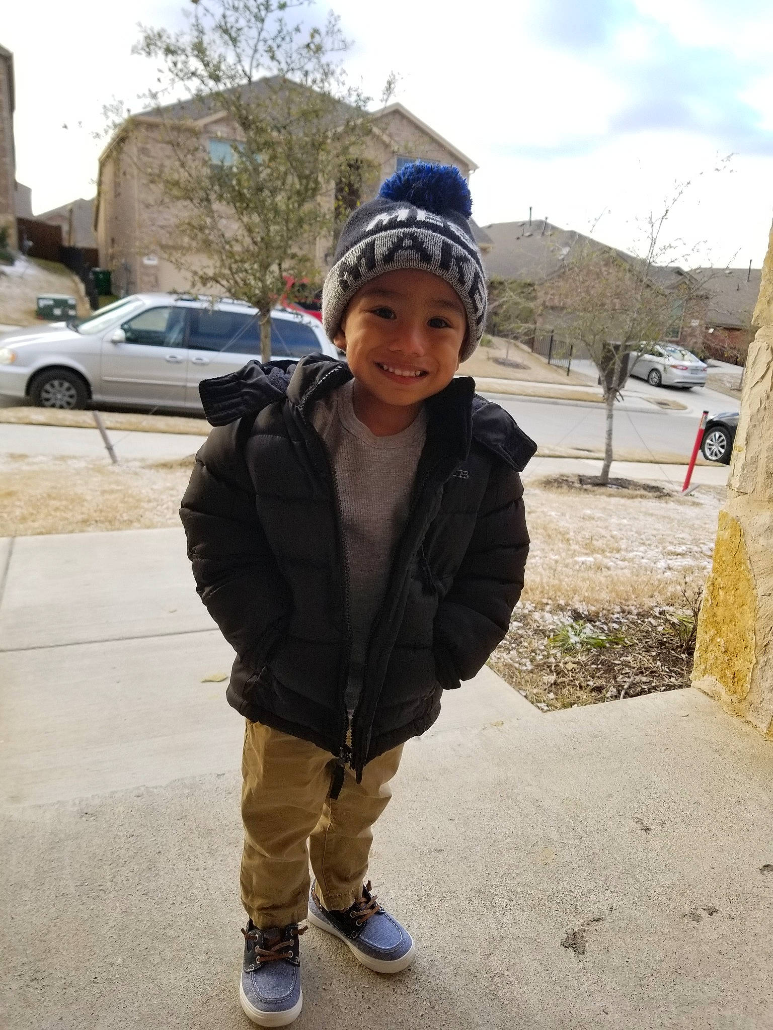 Tre joined the competition — help win amazing prizes! beanie, cap, child, cool, day, fun, girl, headgear, headwear, jacket, jeans, joy, outerwear, person, product, recreation, road, snapshot, tree, vacation