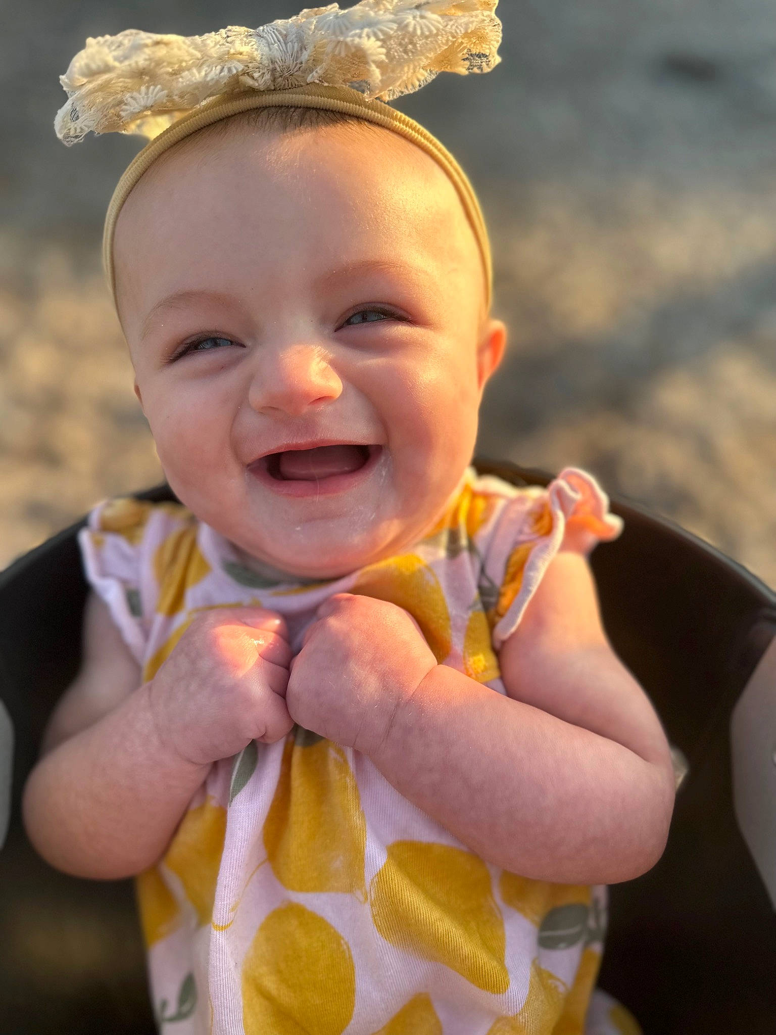 Kingsley is registered to the contest to win money with this photo: baby, baby_toddler_clothing, chin, eye, face, finger, gesture, grass, happy, head, human_body, iris, joy, light, organ, people_in_nature, person, pink, plant, skin