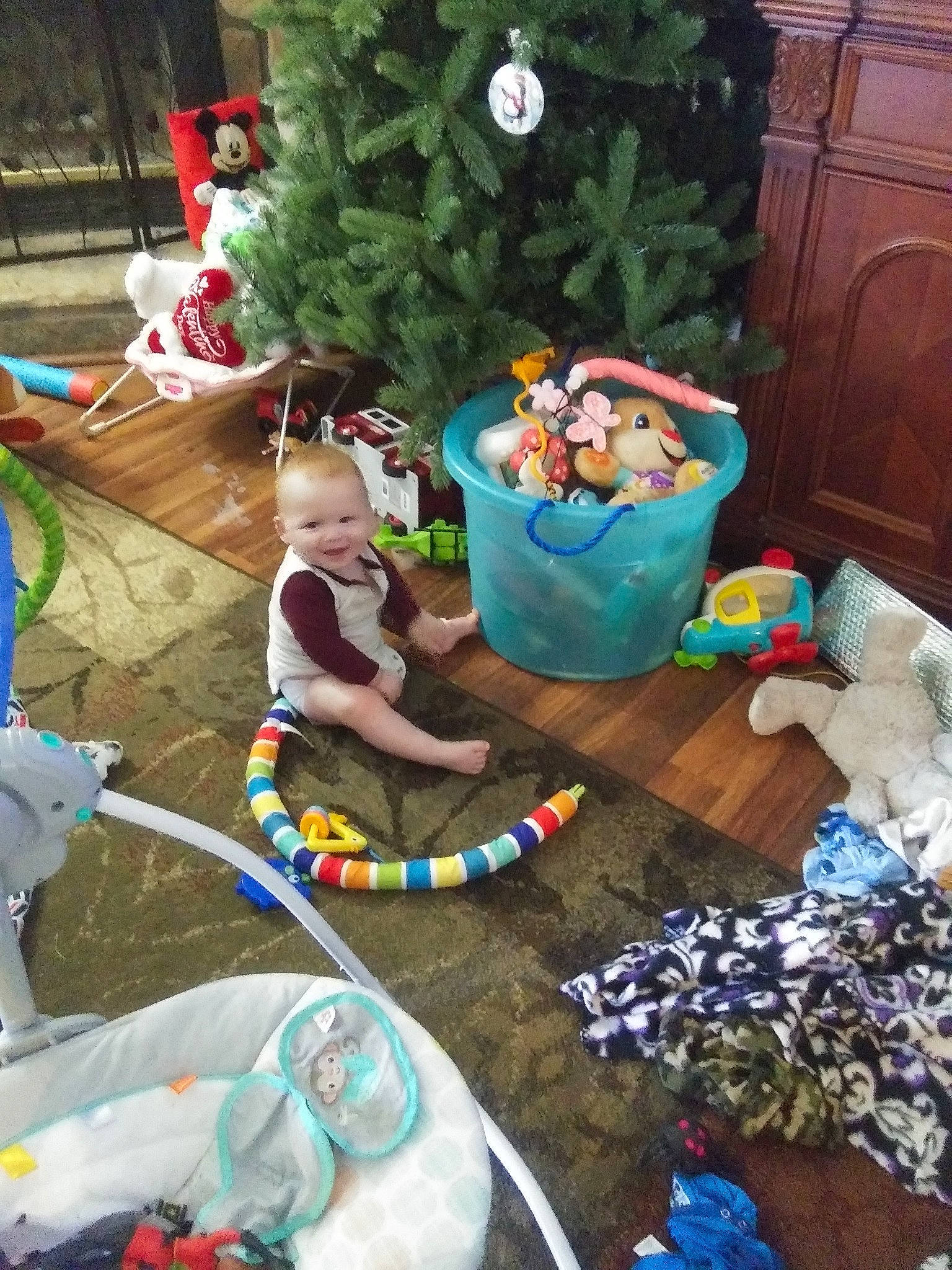 Alvin is registered to the contest to win money with this photo: christmas, christmas_decoration, interior_design, joy, person, play, tree