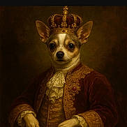 Zuse is registered to the contest to win money with this photo: animal, artistic, brown, chihuahua, clothing, costume, crown, dog, ears, face, fancy, fur, gold, historical, portrait, pose, regal, royalty, small_dog, vintage_style