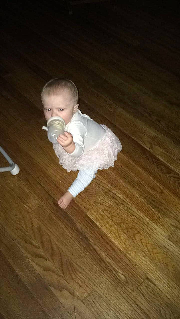 Hazeleigh joined the competition — help win amazing prizes! baby, child, crawling, floor, flooring, hardwood, laminate_flooring, person, standing, toddler, wood, wood_flooring