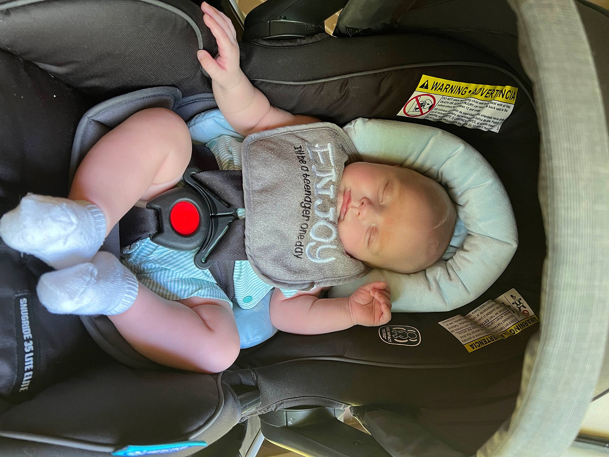 Dallas is registered to the contest to win money with this photo: auto_part, baby, baby_carriage, baby_in_car_seat, baby_products, baby_sleeping, baby_toddler_clothing, car_seat, child, comfort, lap, nap, person, sitting, sleep, thigh, thumb, toddler