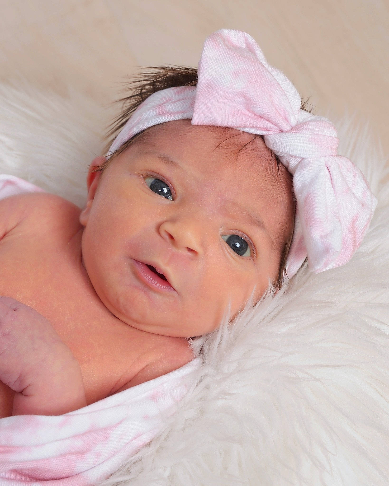 Lacey is registered to the contest to win money with this photo: baby, baby_toddler_clothing, blond, chin, comfort, costume_hat, eye, eyebrow, face, fashion_accessory, happy, head, headpiece, headwear, iris, linens, lip, person, pink, skin