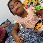 Yazmin joined the competition — help win amazing prizes! toddler, child, snacking, pink_dress, goldfish_crackers, bowl, toys, animal_hospital, indoor, playset, person, hand, leg, patterned_leggings, cute, happy, food, candid, family, young_child