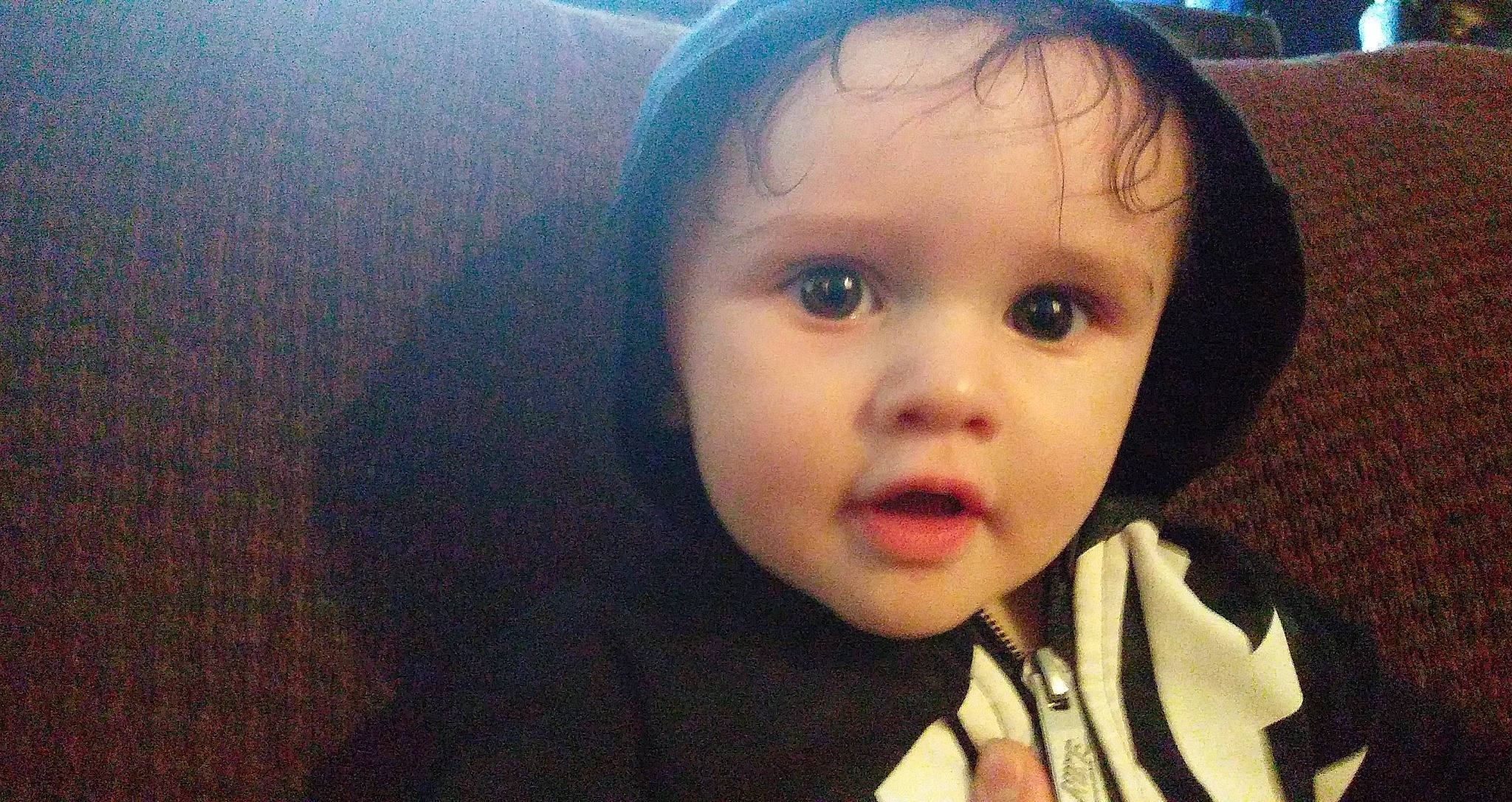 Ryder is registered to the contest to win money with this photo: baby, baby_toddler_clothing, black_hair, cheek, chin, cool, ear, eyebrow, eyelash, forehead, fun, happy, headgear, iris, lip, mouth, no_expression, nose, person, smile