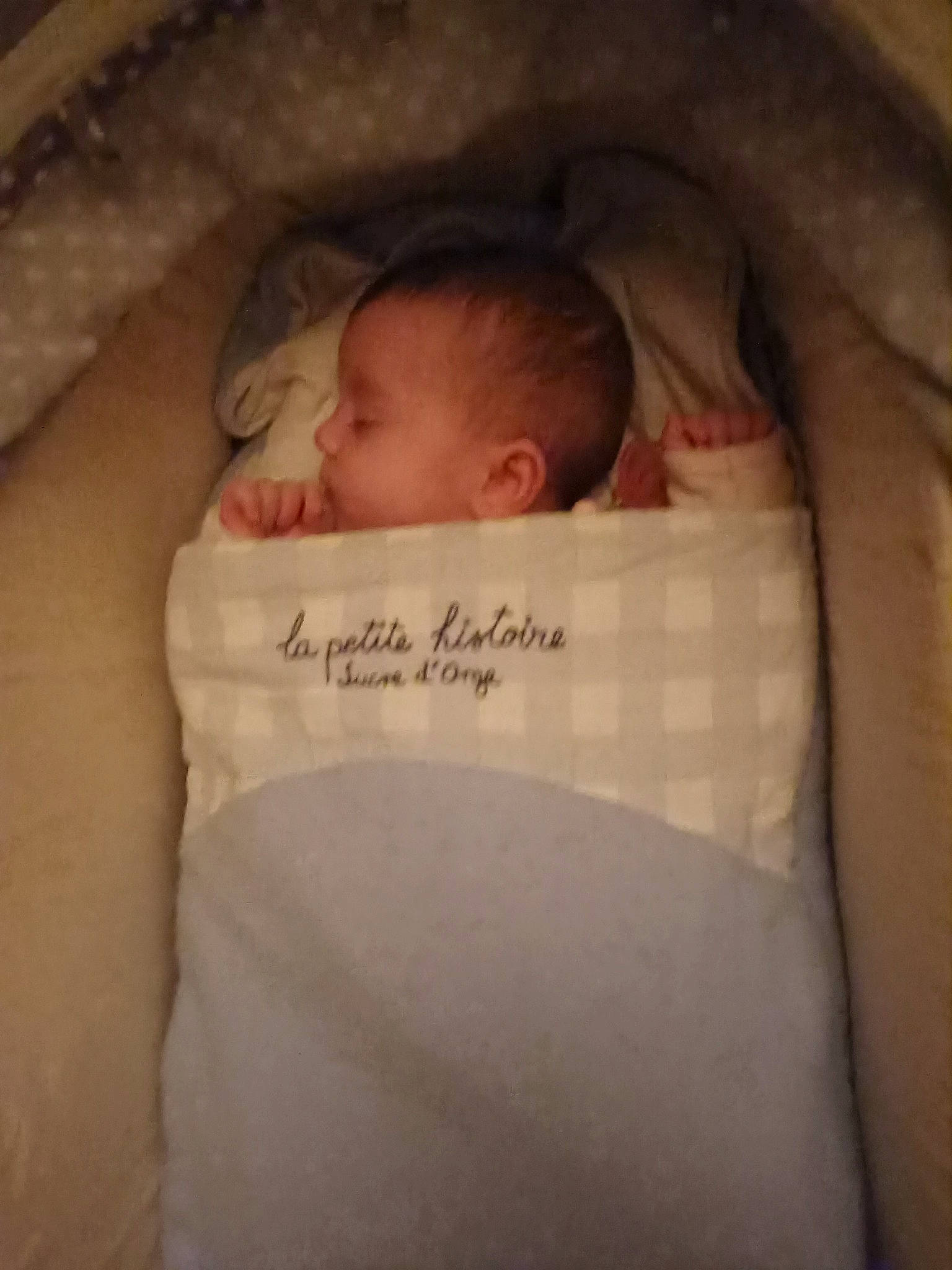 Éléonore participe au concours pour gagner de l'argent avec cette photo : arm, baby, baby_products, baby_sleeping, bedding, bedtime, child, chin, comfort, finger, flesh, hand, head, human_body, linens, nap, person, room, sleep, thumb