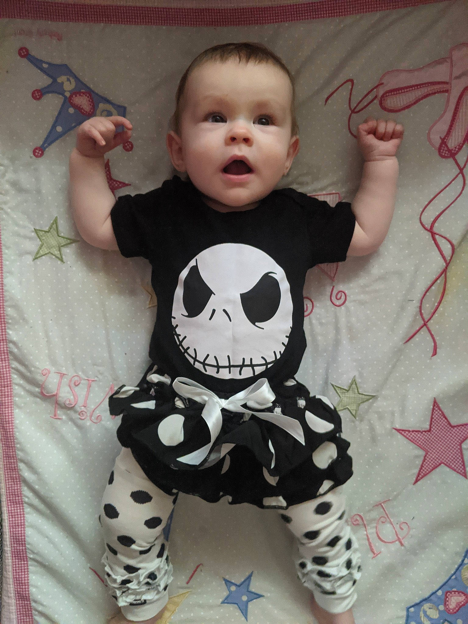Astrid is registered to the contest to win money with this photo: baby_toddler_clothing, child, cool, eye, happy, joint, mammal, neck, organ, outerwear, pattern, person, pink, product, sleeve, surprise, t_shirt, textile, toddler, vertebrate