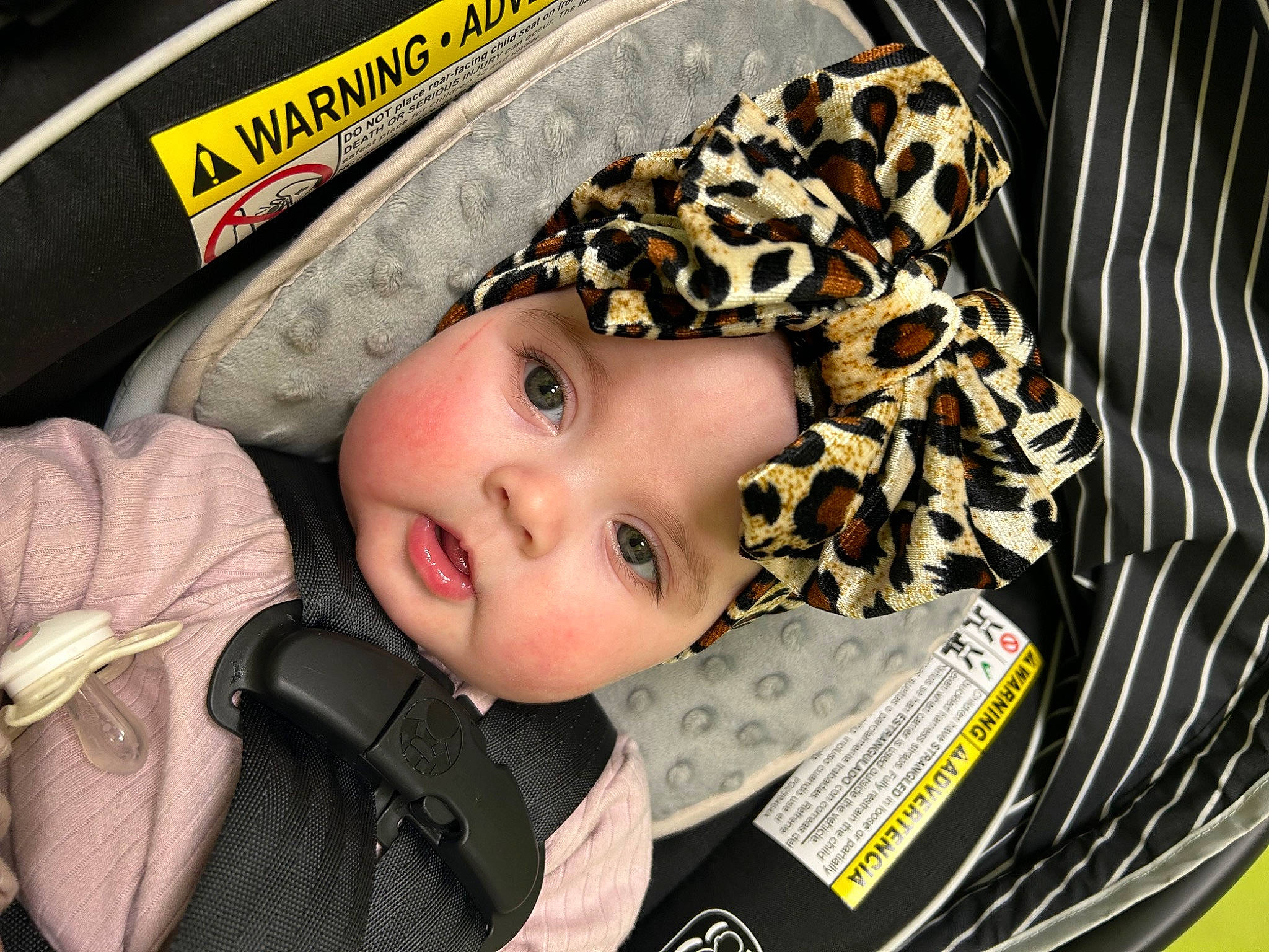 Scarlett joined the competition — help win amazing prizes! auto_part, baby, baby_carriage, baby_products, baby_toddler_clothing, bag, car_seat, cheek, child, comfort, cool, eyelash, fashion_accessory, hat, headgear, headwear, pattern, person, personal_protective_equipment, smile