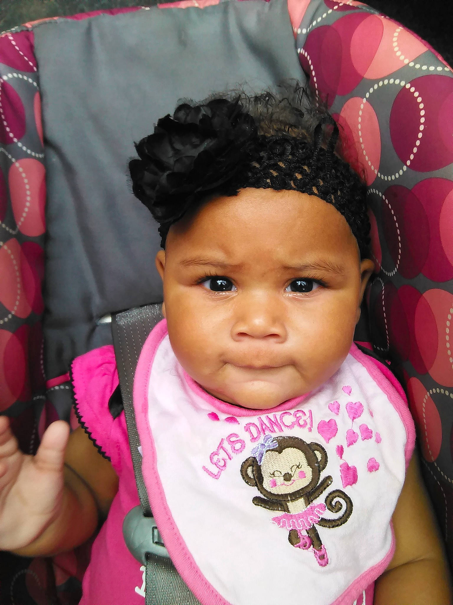 Serenity joined the competition — help win amazing prizes! baby, black_hair, cheek, child, eyebrow, face, forehead, hair, hair_accessory, hairstyle, head, headwear, human, lip, nose, person, pink, skin, smile, toddler