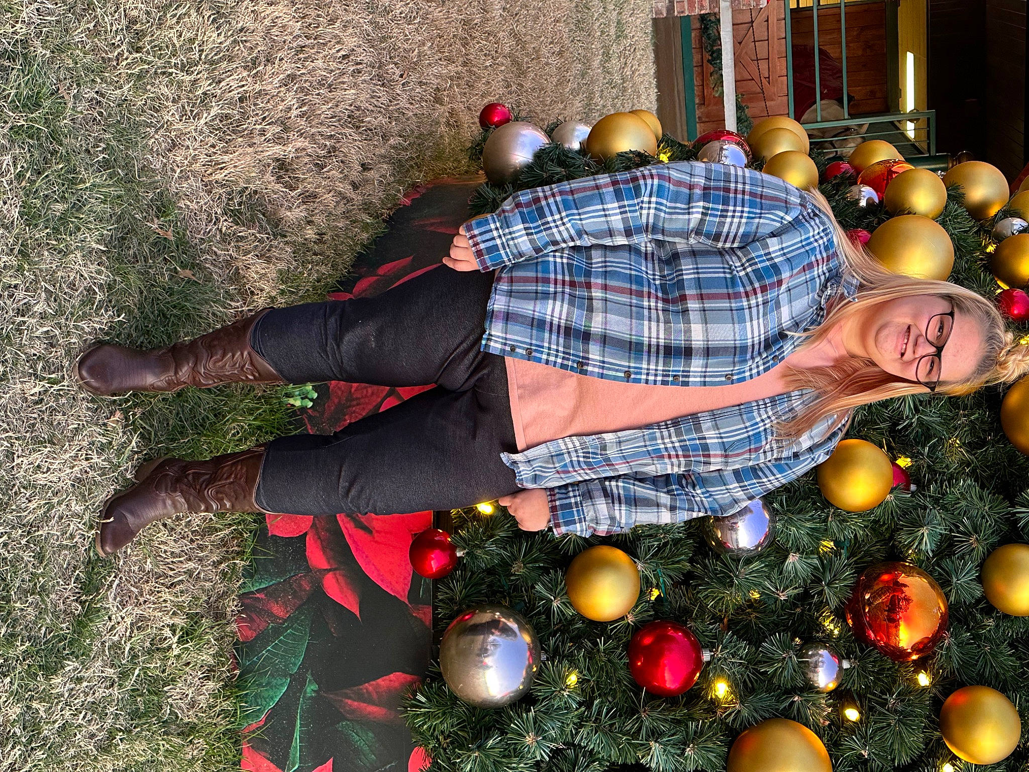 Mya joined the competition — help win amazing prizes! christmas, christmas_decoration, christmas_ornament, event, fun, grass, happy, holiday, holiday_ornament, human_leg, joy, leisure, ornament, party_supply, pattern, people_in_nature, person, plaid, plant, tartan