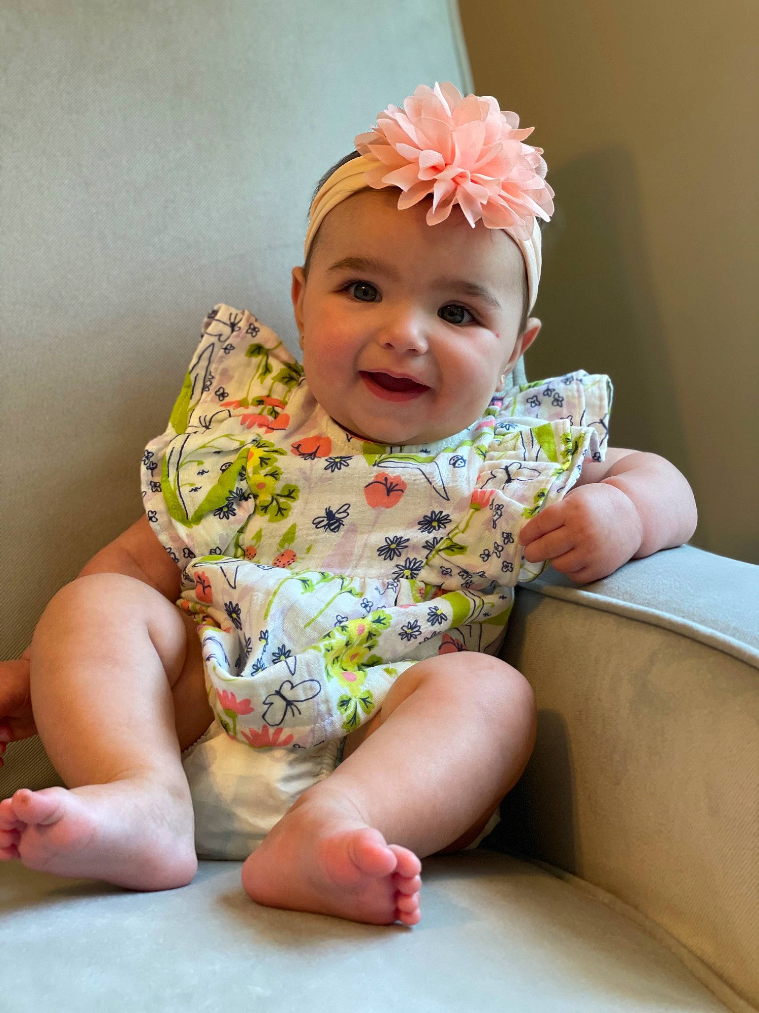 Meadow joined the competition — help win amazing prizes! baby, baby_toddler_clothing, cheek, child, chin, comfort, eye, fashion_accessory, finger, fun, hair_accessory, happy, headband, headpiece, headwear, joy, pattern, person, pink, skin