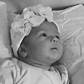 Jasmine joined the competition — help win amazing prizes! black_and_white, cheek, child, eye, face, forehead, girl, hair_accessory, head, headgear, infant, monochrome, monochrome_photography, nose, person, photograph, product