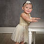 Ivonne joined the competition — help win amazing prizes! baby, bench, child, clothing, cute, dress, fashion, floor, girl, happy, headband, indoor, portrait, smile, socks, standing, studio, toddler, tutu, white
