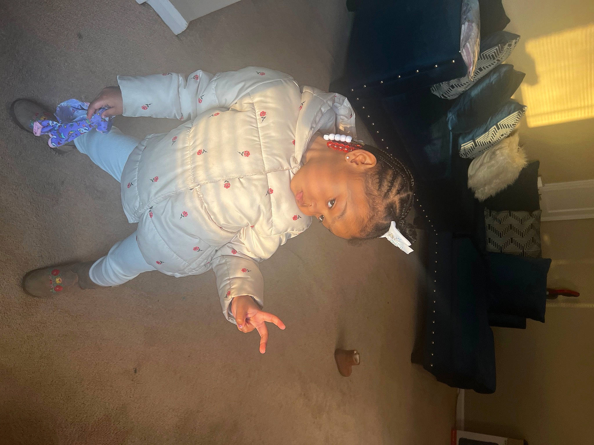 Morgan joined the competition — help win amazing prizes! baby, baby_toddler_clothing, child, elbow, flash_photography, fun, hat, person, room, sleeve, space, toddler, walking_shoe