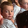 child, boy, group, white_shirt, indoor, curious, face, hair, people, portrait, casual, gathering, children, young, expression, sitting, light, skin, head, profile