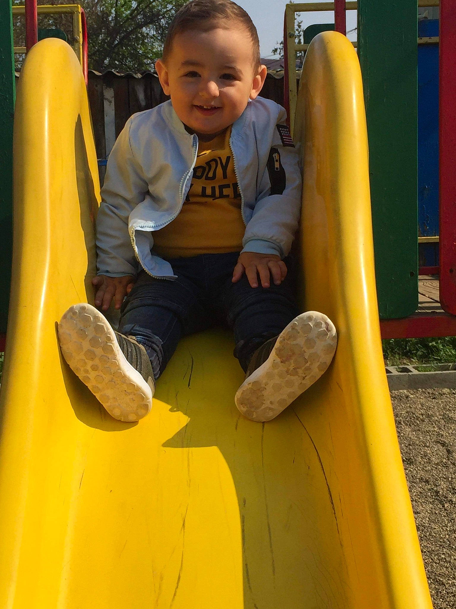 Denis joined the competition — help win amazing prizes! banana, child, chute, fun, joy, leisure, outdoor_play_equipment, person, plant, play, playground, playground_slide, public_space, recreation, smile, squash, toddler, yellow