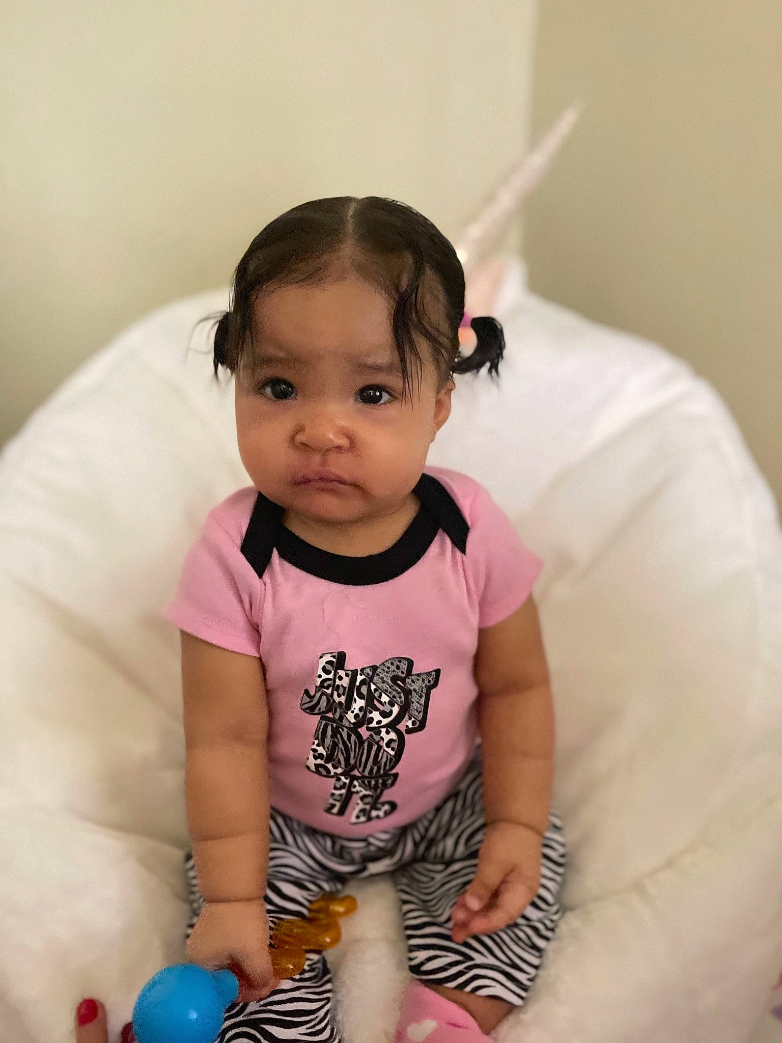 Solara joined the competition — help win amazing prizes! baby, baby_playing_with_toys, baby_products, baby_toddler_clothing, beauty, cheek, child, comfort, fun, happy, magenta, pattern, person, pink, room, sitting, skin, sleeve, smile, t_shirt