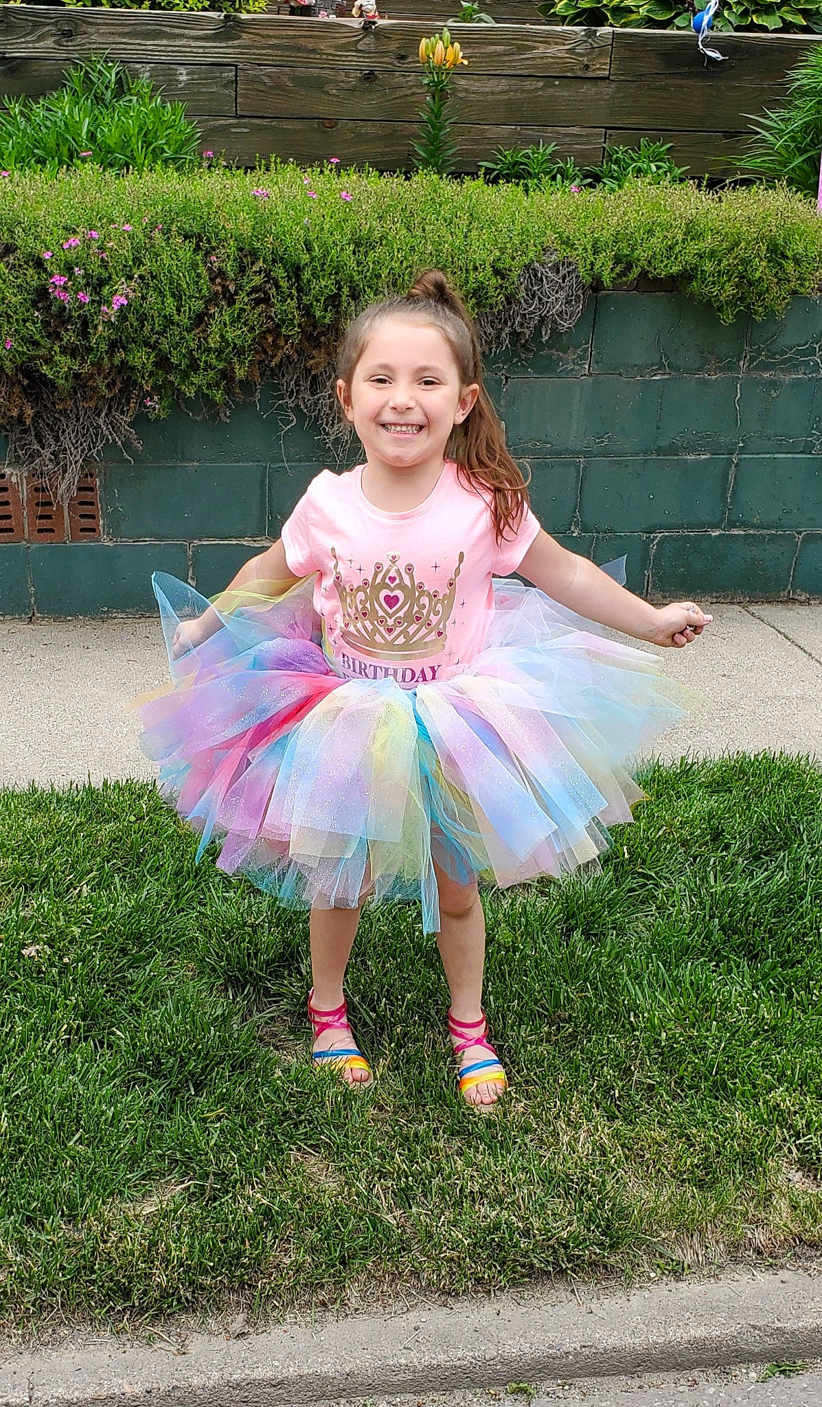 Mila is registered to the contest to win money with this photo: ballet_tutu, child, clothing, costume, dress, grass, joy, person, pink, toddler