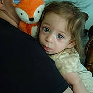 Dameon Casias is registered to the contest to win money with this photo: toddler, child, adult, plush_toy, fox_toy, blue_eyes, face, hair, clothing, hug, indoor, person, close_up, soft_lighting, expression, candid, comfort, affection, holding, portrait