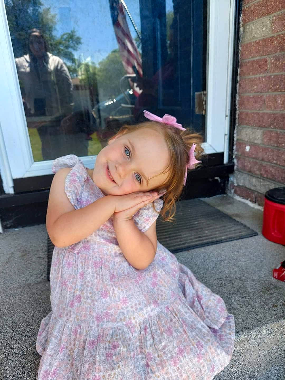 Mckenzie is registered to the contest to win money with this photo: baby, baby_toddler_clothing, child, dress, eye, floor, flooring, fun, hairstyle, happy, joy, magenta, person, pink, plant, purple, skin, smile, standing, toddler