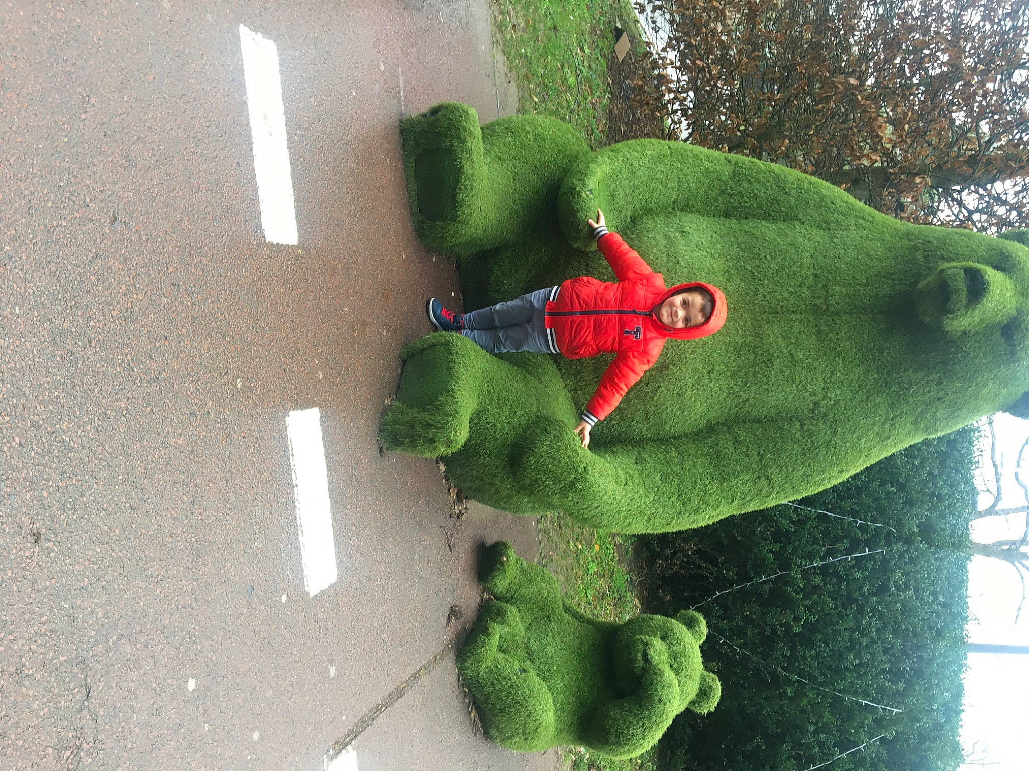 Hugo participe au concours pour gagner de l'argent avec cette photo : amphibian, art, carmine, concrete, coquelicot, frog, grass, hedge, joy, person, plant, plant_stem, plush, reptile, road_surface, shrub, stuffed_toy, terrestrial_plant, toy, tree