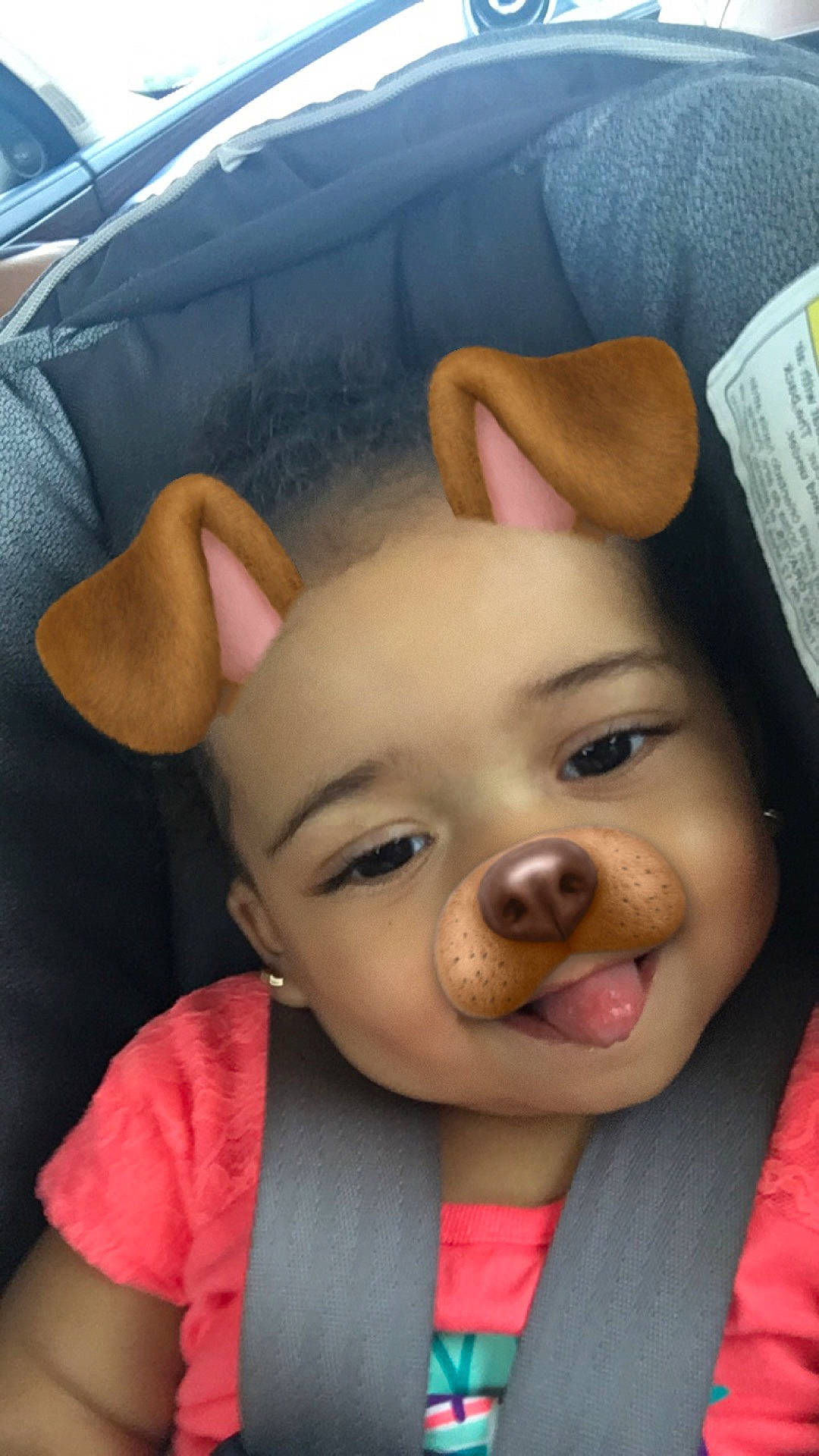 Allison is registered to the contest to win money with this photo: cheek, child, ear, face, fawn, head, headwear, joy, lip, mouth, nose, person, selfie, skin, smile, snout, toddler