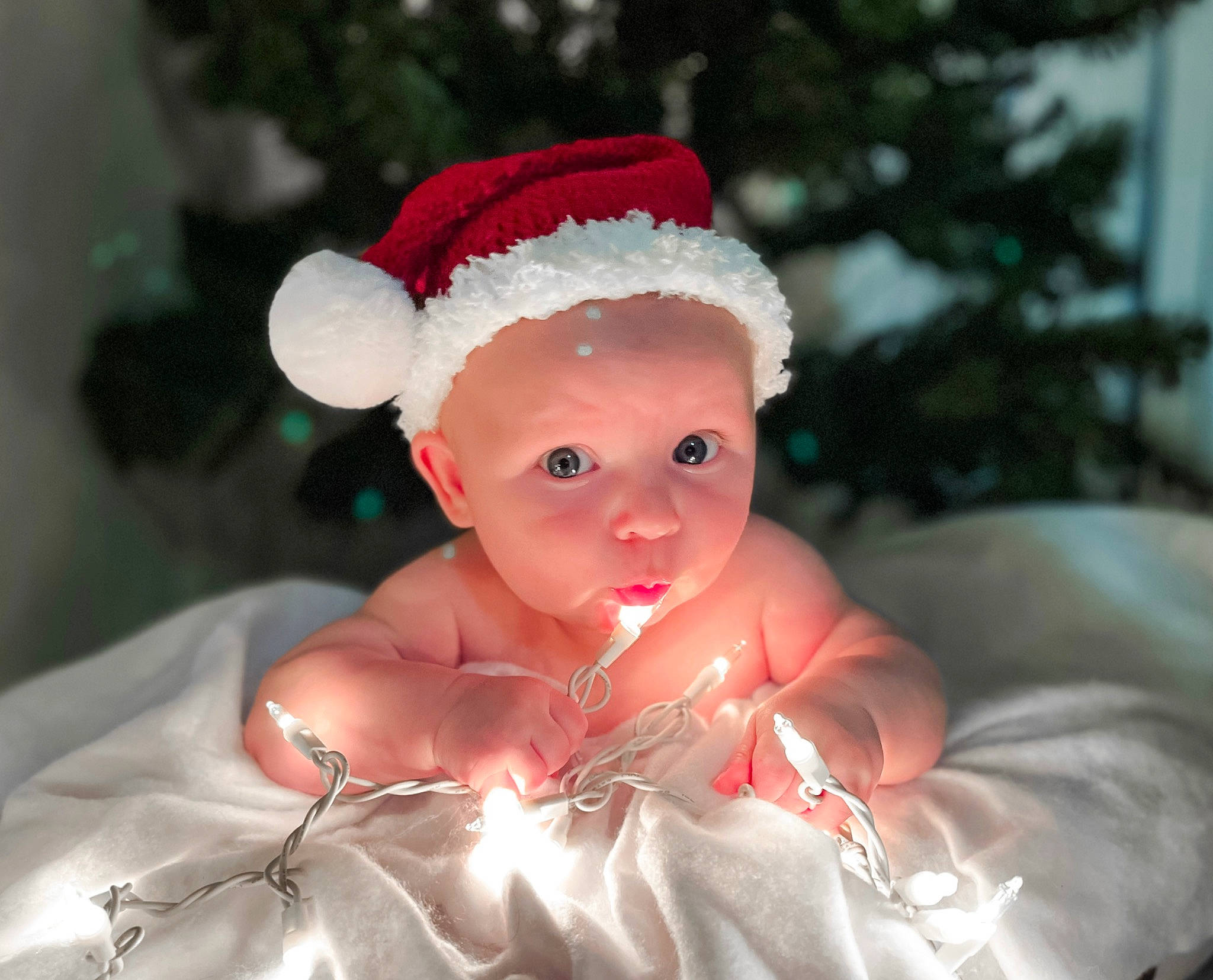 Clifford joined the competition — help win amazing prizes! baby, christmas, christmas_ornament, costume_hat, doll, ear, event, eye, fictional_character, fur, happy, headgear, holiday, human_body, lip, ornament, person, pink, santa_claus, toddler