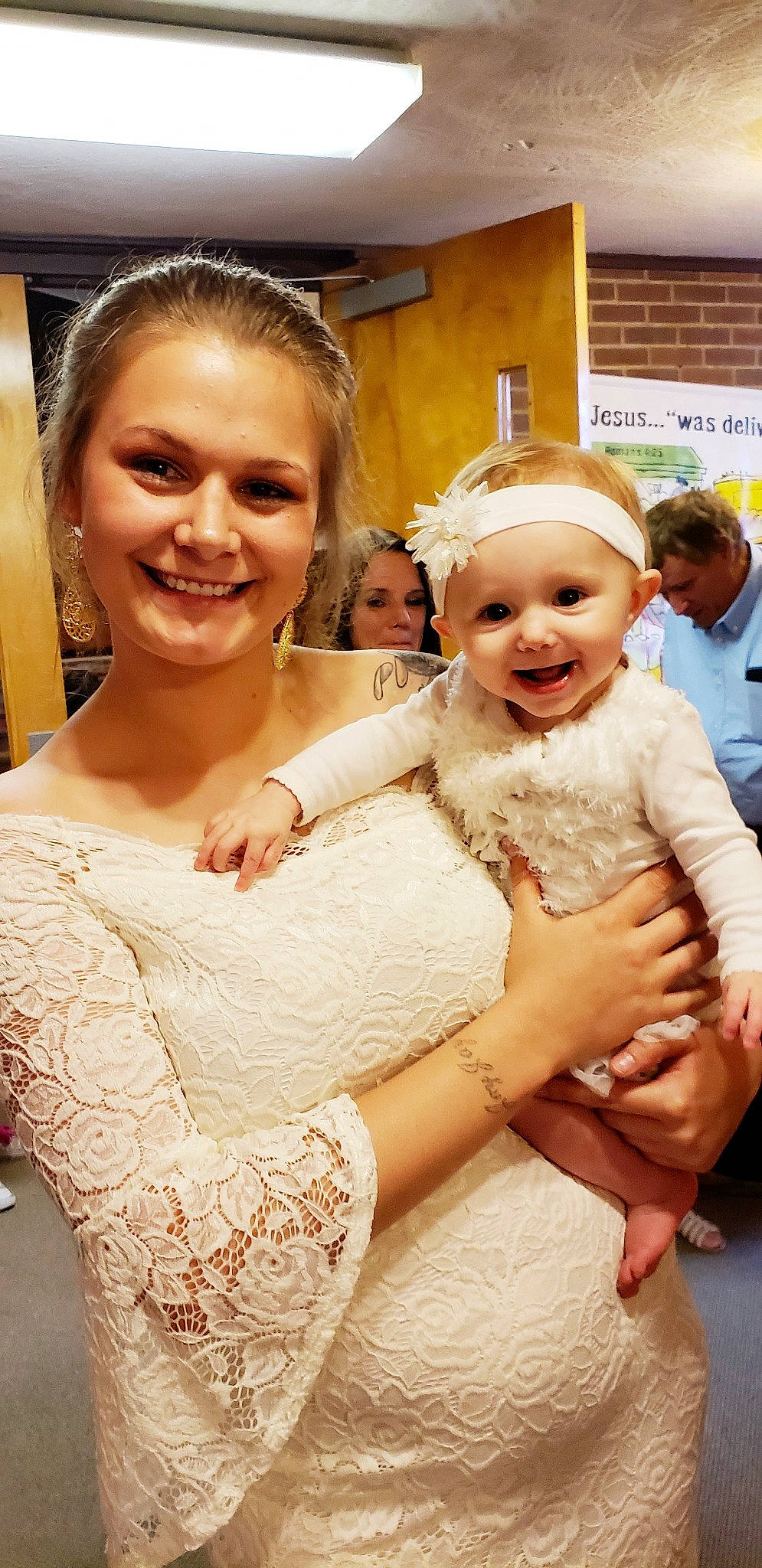 Allie joined the competition — help win amazing prizes! bridal_accessory, bridal_clothing, child, daughter, dress, fashion_accessory, fun, hair_accessory, happy, head, headpiece, joy, lace, mother, person, smile, wedding_dress