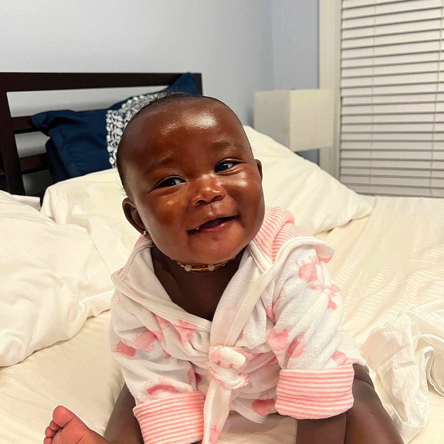 Snoh joined the competition — help win amazing prizes! baby, bed, blanket, child, cozy, cute, foot, furniture, hand, happy, head, home, indoor, infant, person, pillow, portrait, robe, skin, smiling