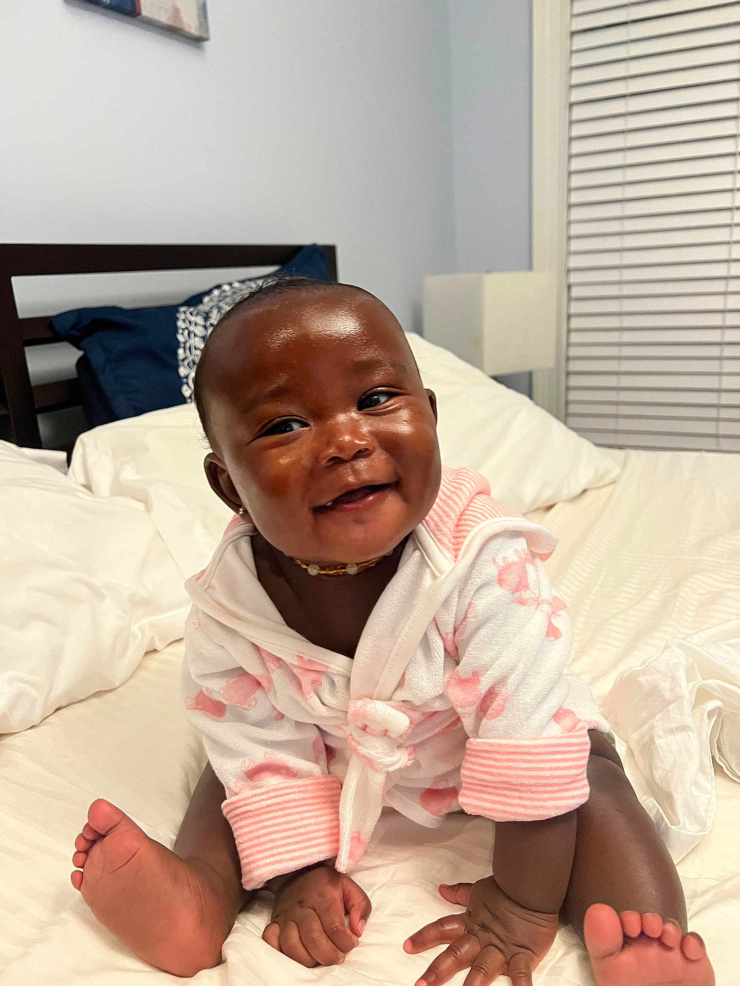 Snoh joined the competition — help win amazing prizes! baby, smiling, child, bed, robe, indoor, happy, cute, person, skin, foot, hand, head, pillow, blanket, furniture, home, cozy, portrait, infant