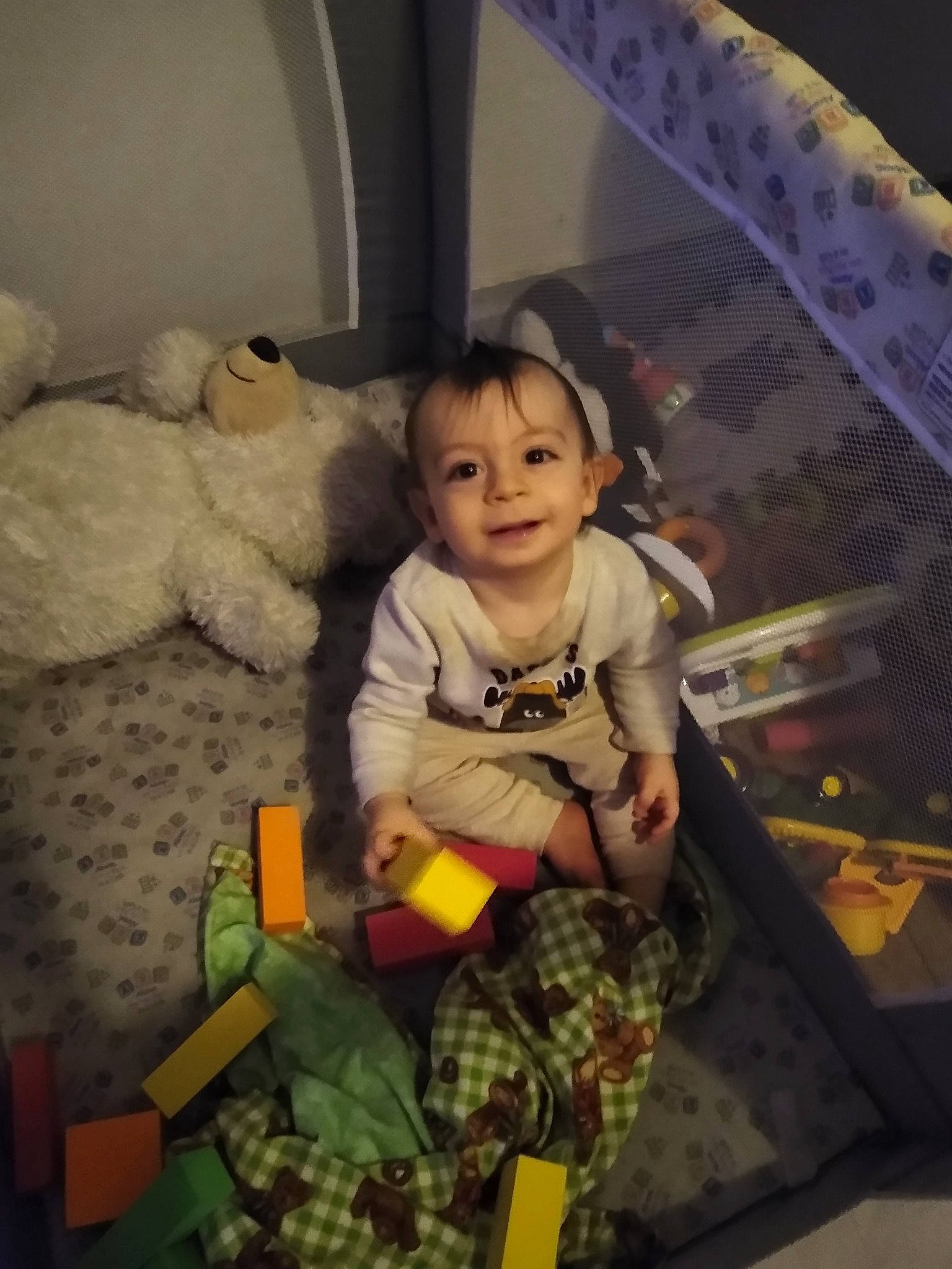 Zaydyn is registered to the contest to win money with this photo: baby, baby_products, baby_toddler_clothing, baby_toys, camouflage, comfort, joy, person, plush, sock, stuffed_toy, teddy_bear, toddler, toy