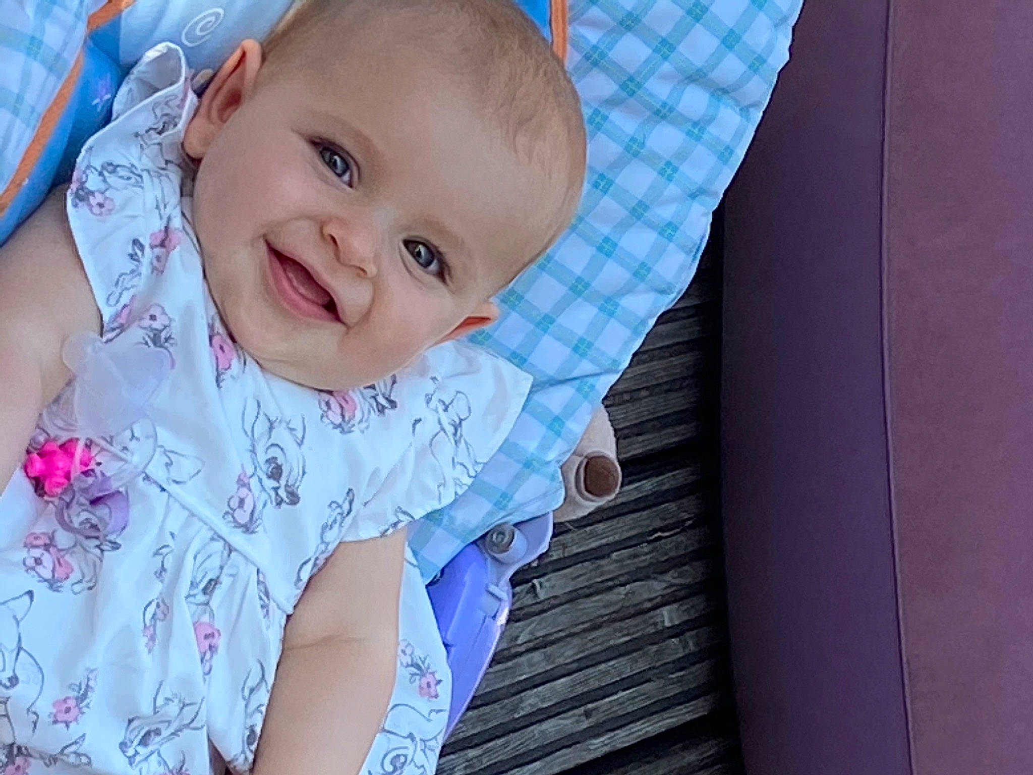 Ella-grace is registered to the contest to win money with this photo: baby, baby_products, baby_toddler_clothing, beauty, blue, cheek, child, eye, face, happy, head, joy, person, pink, product, skin, smile, toddler