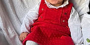 Sasha participe au concours pour gagner de l'argent avec cette photo : baby, blanket, child, clothing, colorful, cozy, cute, face, happy, indoors, infant, joyful, person, portrait, red_dress, sitting, smiling, soft_background, toddler, white_tights