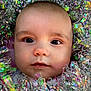 baby, face, portrait, tinsel, sparkle, holiday, closeup, child, cute, shiny, decor, festive, head, expression, innocent, adorable, young, gaze, soft, bright