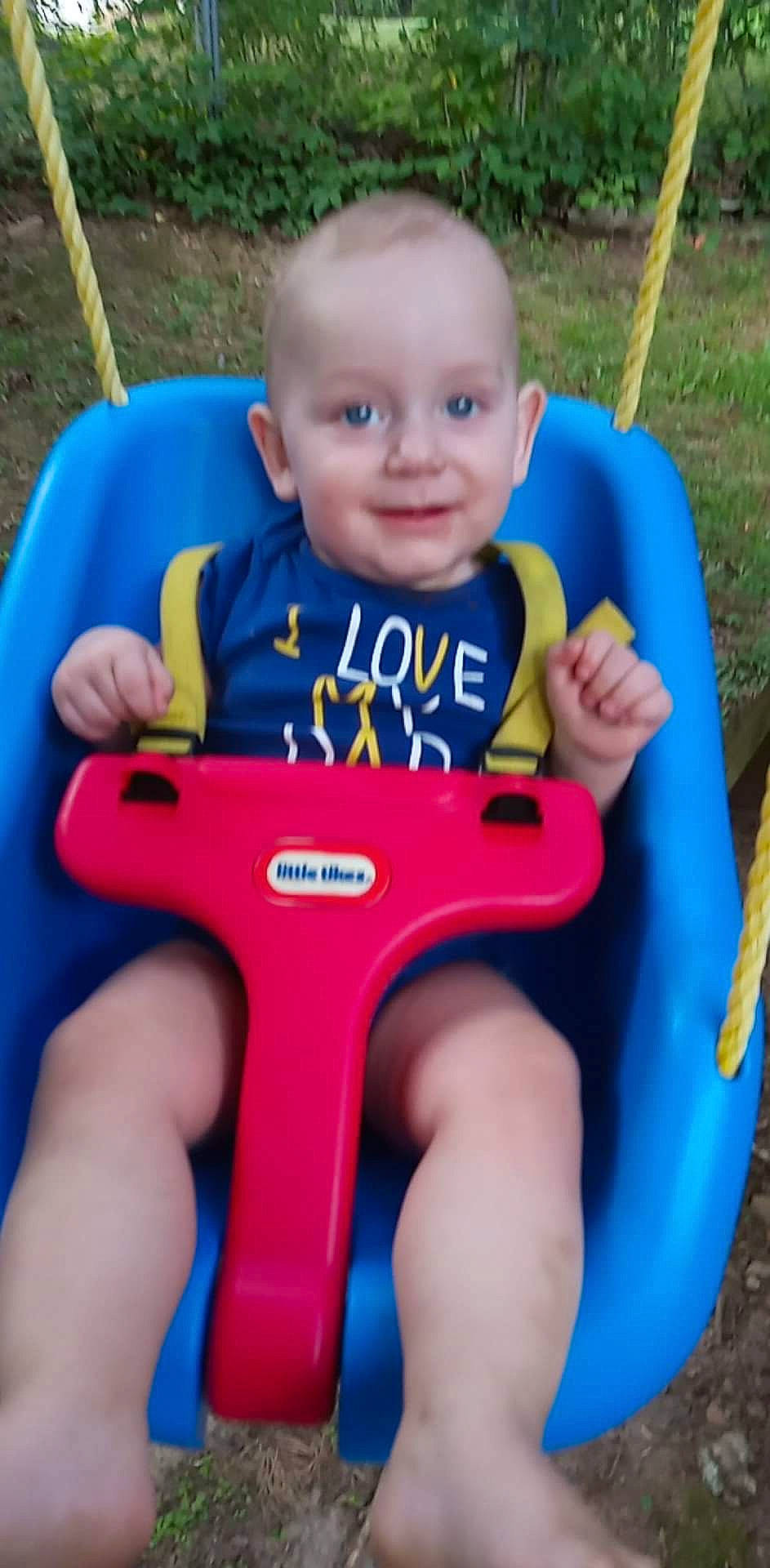 Chandler is registered to the contest to win money with this photo: baby, baby_toddler_clothing, beauty, electric_blue, facial_expression, finger, fun, happy, head, human_body, joy, leisure, organ, outdoor_recreation, person, photograph, playground, product, recreation, smile