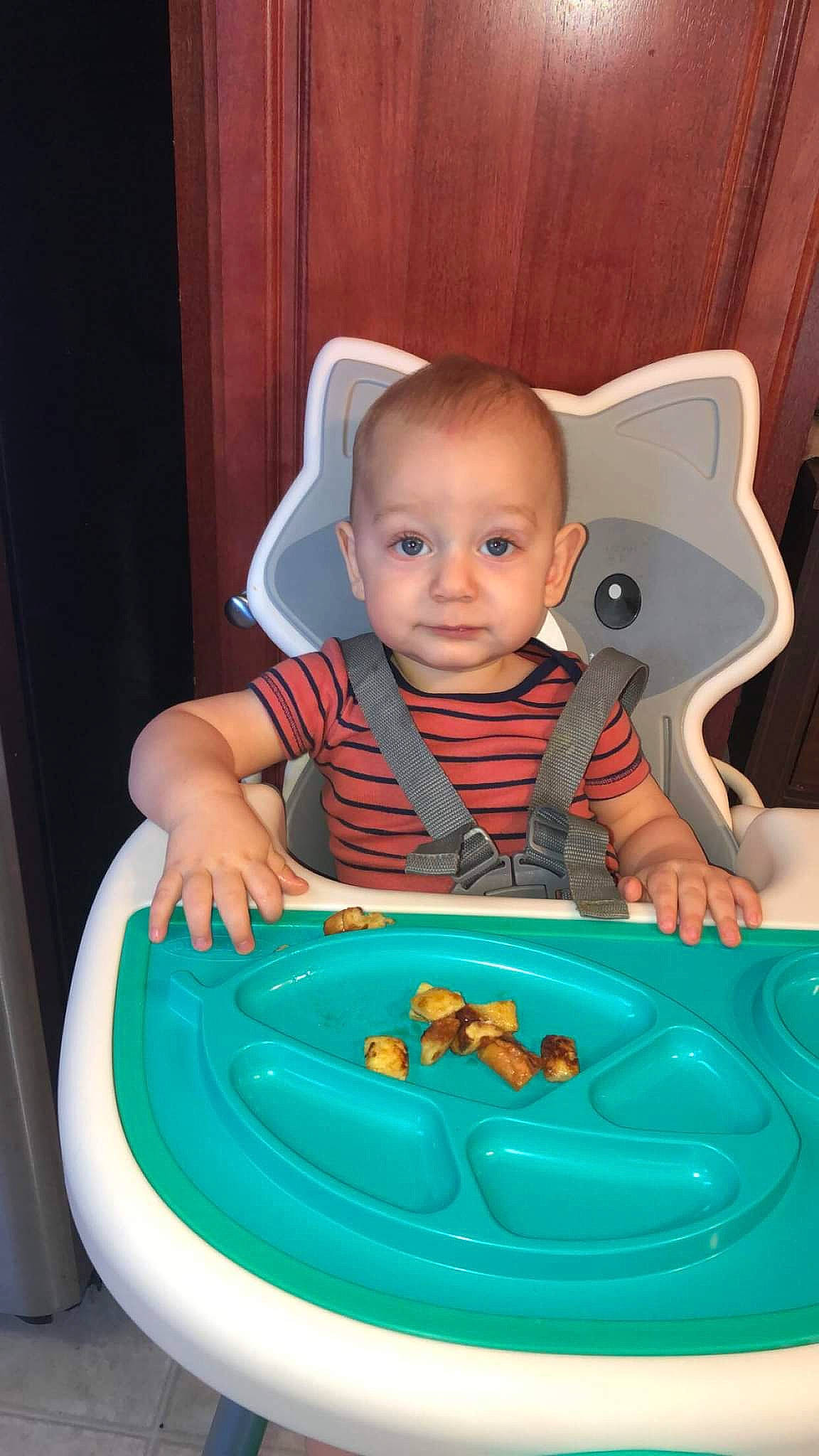 Chandler is registered to the contest to win money with this photo: baby, baby_food, baby_playing_with_toys, baby_products, baby_toddler_clothing, baby_toys, chair, cheek, child, electric_blue, fun, person, plastic, play, product, sitting, tableware, toddler, vacation