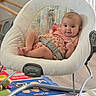 Jaazaniah is registered to the contest to win money with this photo: baby, infant, child, sitting, bouncer, baby_seat, smiling, face, portrait, indoors, play_mat, toys, floral_clothing, pink_clothing, safety_harness, home, nursery, window, furniture, happy