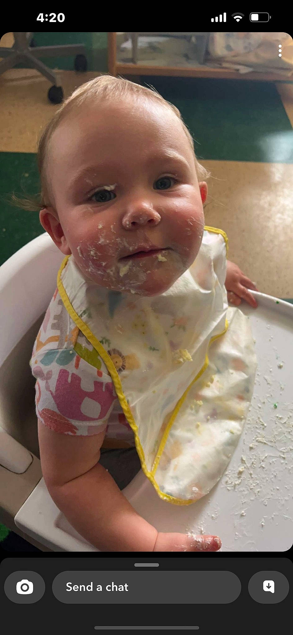 Brooklynn is registered to the contest to win money with this photo: baby, baby_bathing, baby_food, baby_playing_with_food, baby_products, baby_safety, baby_toddler_clothing, bathing, bathtub, bib, cheek, child, happy, mouth, neck, nose, person, skin, sleeve, smile