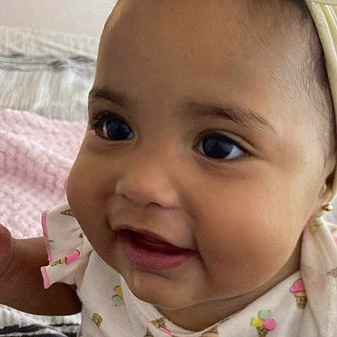 Aschly joined the competition — help win amazing prizes! baby, child, smile, headband, bow, cute, infant, indoors, clothing, pattern, ice_cream, happy, portrait, person, young_child, face, skin, eyes, cheeks, toddler