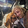 Banjo joined the competition — help win amazing prizes! affection, animal, blonde_hair, bond, car_interior, casual_clothing, closeup, companion, dog, friendship, head, human, indoor, long_ears, love, pet, portrait, seat, warmth, woman