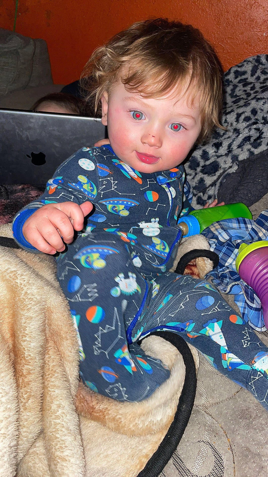 Gunnar joined the competition — help win amazing prizes! baby, baby_toddler_clothing, cheek, child, comfort, electric_blue, eye, face, flooring, fun, hairstyle, head, iris, lap, laptop, leg, person, sitting, sleeve, thigh