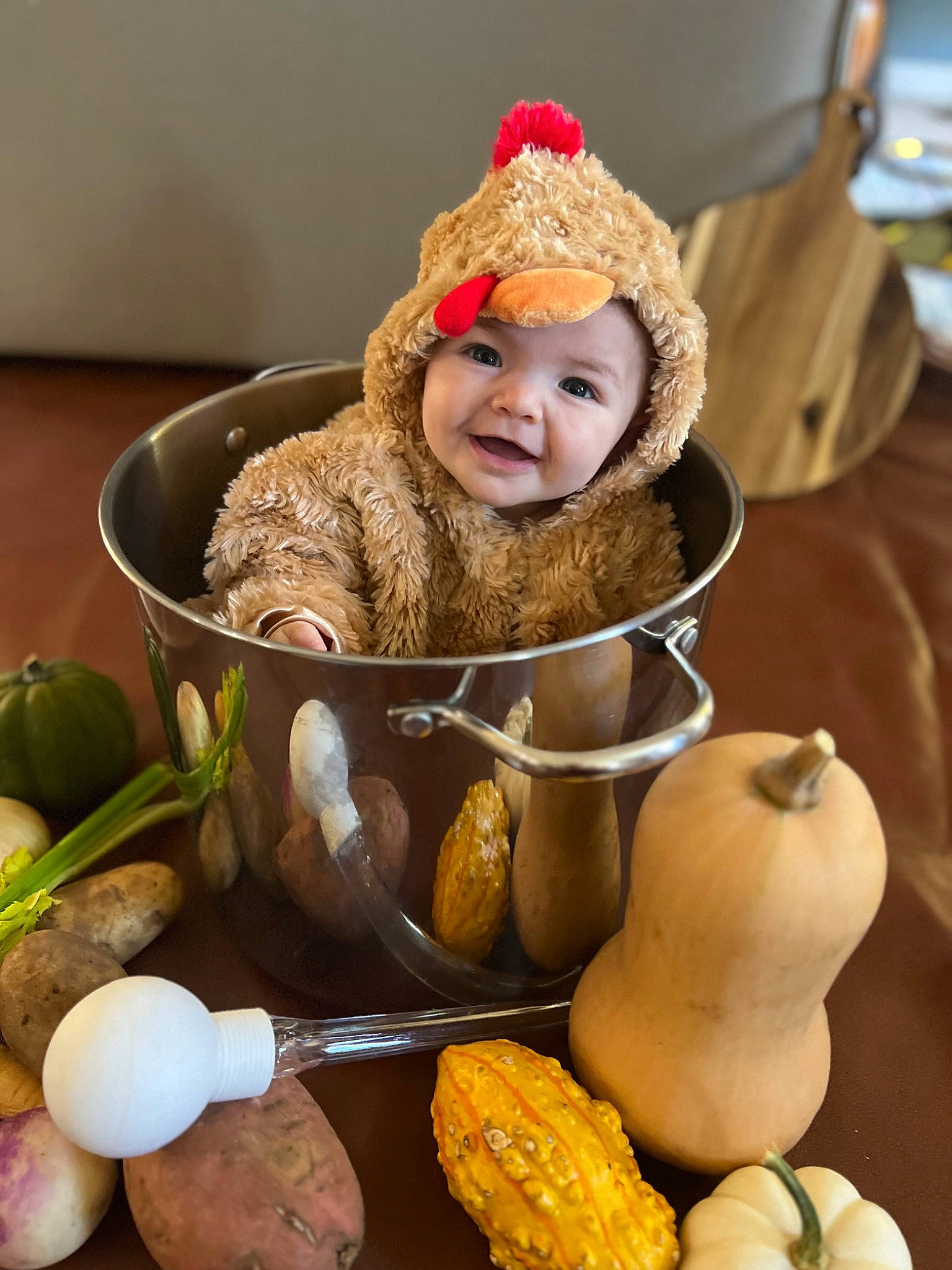 Isla joined the competition — help win amazing prizes! baby, baby_toddler_clothing, calabaza, cap, costume_hat, cuisine, food, fruit, gourd, happy, headwear, ingredient, knit_cap, natural_foods, person, produce, pumpkin, superfood, sweetness, tableware