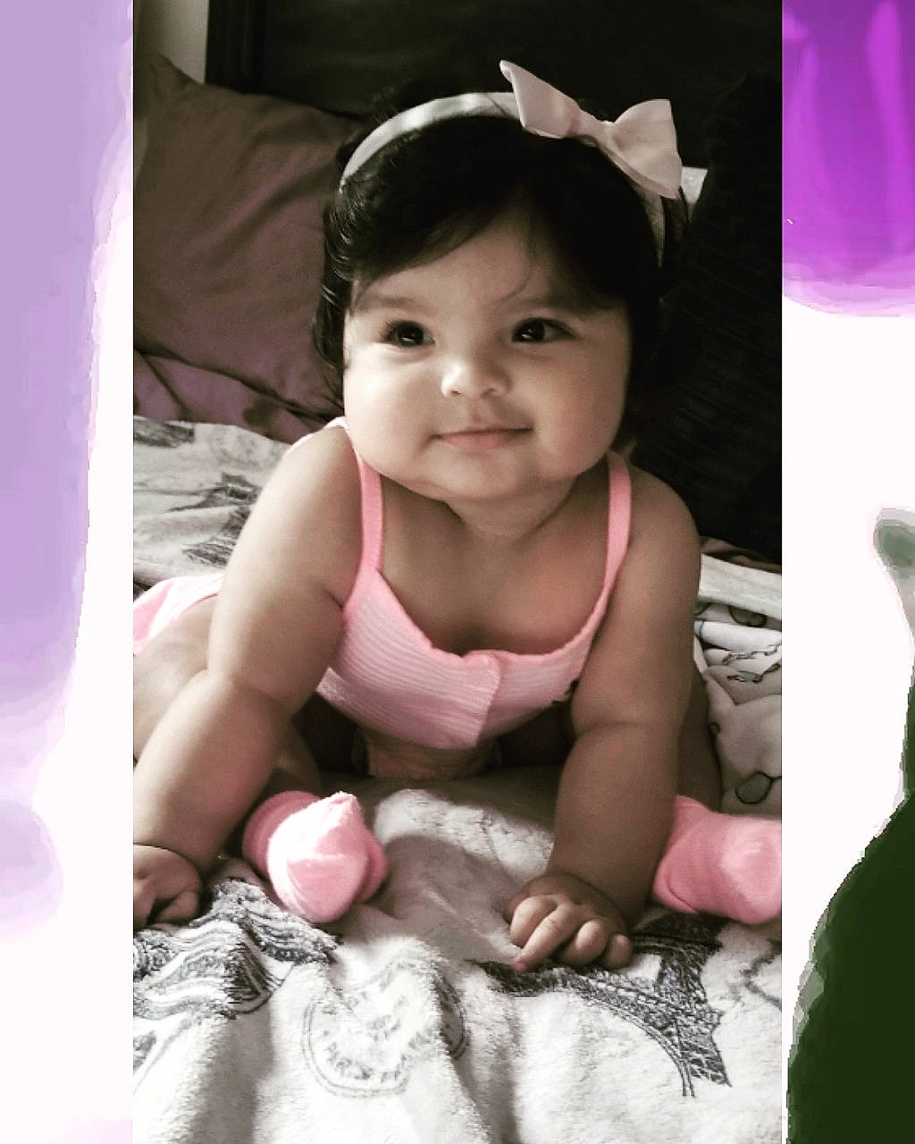 Keidy is registered to the contest to win money with this photo: baby, baby_products, baby_toddler_clothing, beauty, cheek, child, eye, facial_expression, hair_accessory, happy, head, human, joy, person, photography, pink, product, sitting, skin, smile