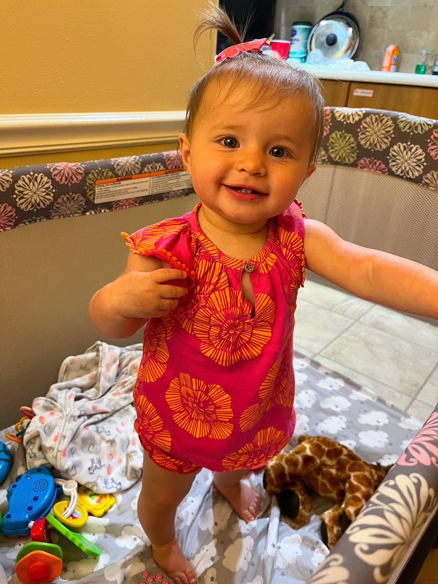 Madisyn joined the competition — help win amazing prizes! baby, baby_toddler_clothing, cheek, child, event, flooring, fun, happy, head, joy, magenta, party, pattern, person, play, room, skin, sleeve, smile, toddler